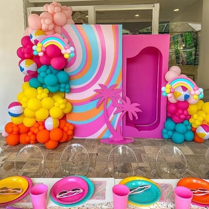 155 Pcs Summer Rainbow Balloons Arch Kit, Hot Pink Teal Blue and Yellow Neon - Image 7