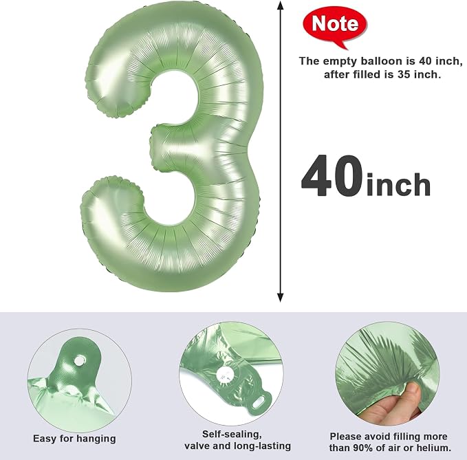 3 Balloon Number 40 Inch Olive Green Balloons - Image 7