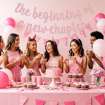 BEISHIDA Dark Pink Pre-Strung Glitter The Beginning of A New Chapter Banner | - Image 4