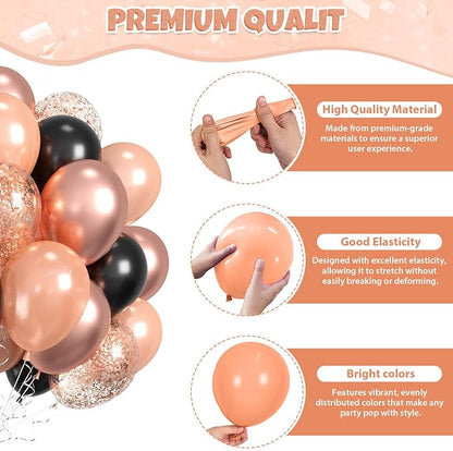 Black Rose Gold Balloons, Metallic Pearl Matte Confetti Balloon - Image 3
