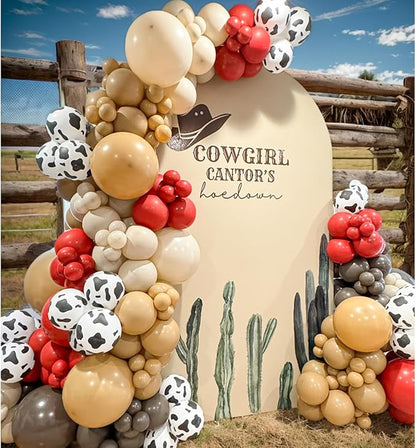 153 Pcs Red Brown Cow Balloon Arch Garland Kit – Red, Sand White, and Cow Print by Vztipki