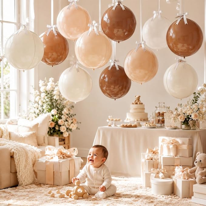 9 Pcs Nude Cream Beige Round Foil Balloons Netural Boho 4D Ball Balloons 22 In - Image 5