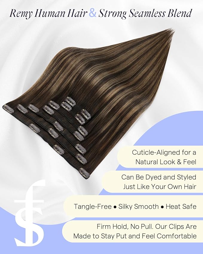 Full Shine Clip on Hair Extensions 180 G 20 Inch Dark Brown to Light Brown Hair Extensions Clip in for Styling 7 Pcs