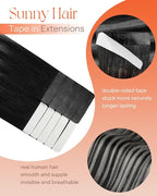 Sunny Hair Tape in Hair Extensions Real Human Hair Invisible Remy Hair Extensions Tape ins for Women Ombre Natural Black Root to Sliver Grey 16 inch 25G