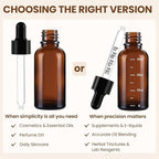 63 Pcs 1oz Amber Glass Dropper Bottles with Measurement, 30ml Leakproof Tincture Bottles with Funnels, Eye Droppers, Extra Caps & Labels, Refillable Empty Bottle for Tinctures, Essential Oils
