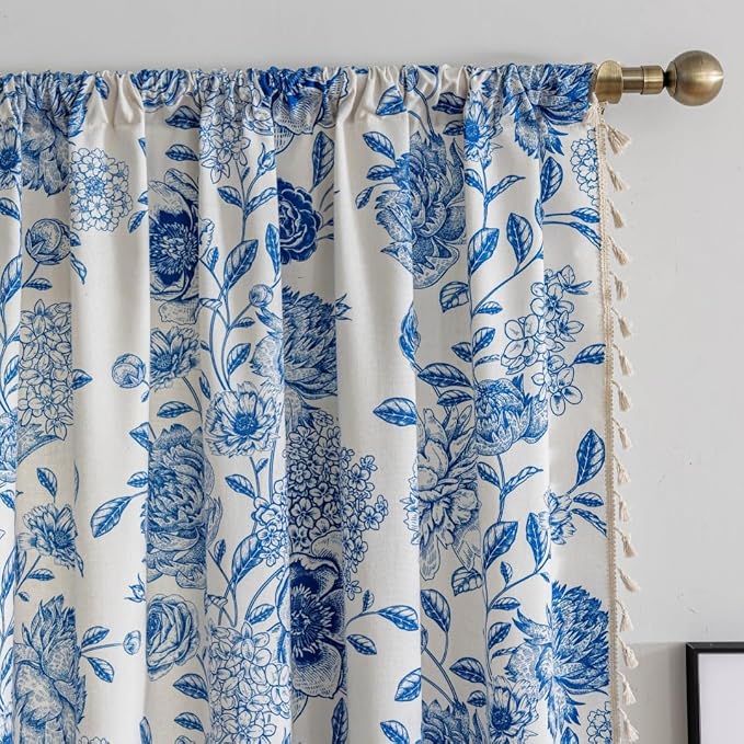 F-CHU Bohemian Curtains for Bedroom 63 Inch Length French Country Floral Drapes - Image 3