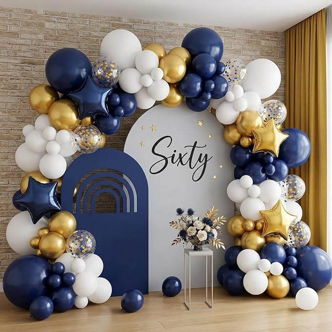 RUBFAC 176pcs Navy Blue Gold Balloons Arch Kit - Image 6