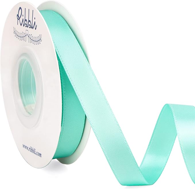 Ribbli Aqua Blue Double Faced Satin Ribbon, 1/2” x Continuous 25 Yards by Ribbli