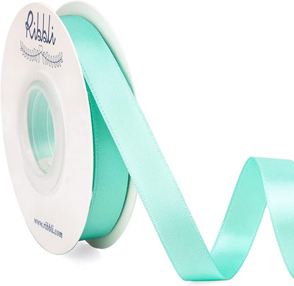 Ribbli Aqua Blue Double Faced Satin Ribbon, 1/2” x Continuous 25 Yards by Ribbli