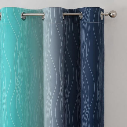 Navy Blue and Teal Ombre Blackout Curtains - Image 4