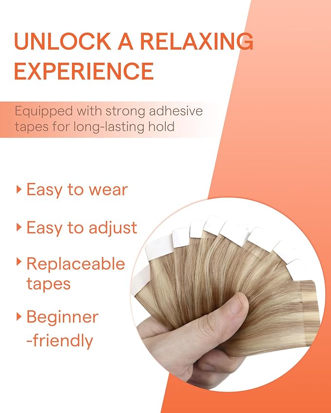 Sunny Hair Blonde Tape in Hair Extensions Human Hair Remy Hair Extensions Real Human Hair Tape in 22inch Human Hair Extensions Tape in 10Pcs 25g