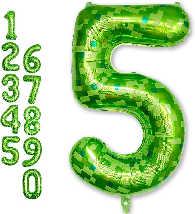 Foil 5 Balloons Number, 40 Inch Dark Kelly Green Pixel Number 5 Balloon by Froova