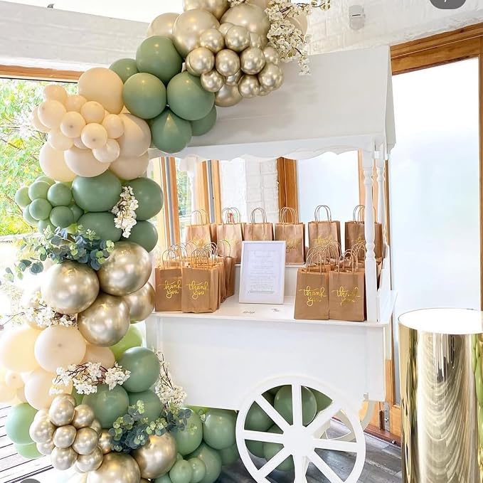 Dusty Green White Gold Balloons - Image 5