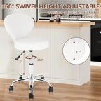 Set of 4 PVC Faux Leather Rolling Swivel Salon Stool Chair with Low Back Support Adjustable Hydraulic Seat Height 22 IN Diameter 15 IN for Office Massage Facial Spa Medical Tattoo White 4 Pack