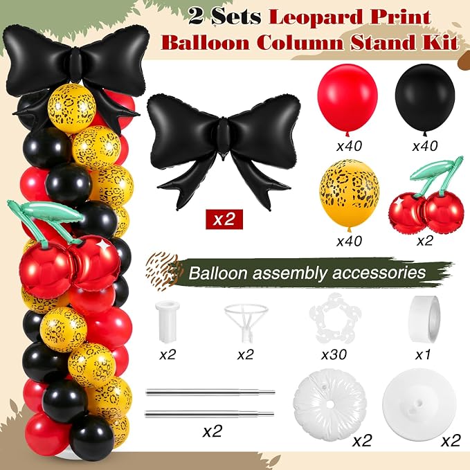 Arrowbash 2 Sets 165 Pcs Cheetah Print Cherry Balloon Column Kit - Image 3