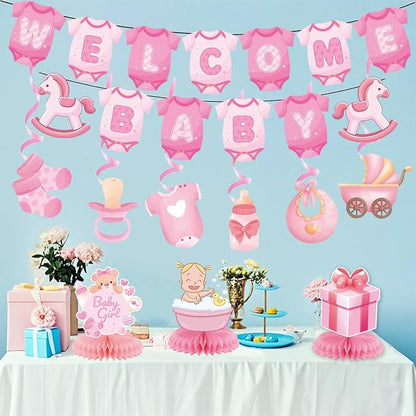 Baby Shower Decorations for Girl- Baby Shower Banner Pink Paper Welcome Baby - Image 4