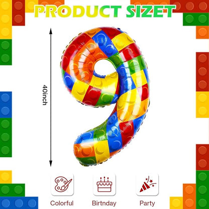 40 Inch Building Block Number Balloon Colorful Block Foil Balloons Block Themed - Image 2