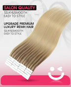 Youngsmile Invisible Tape in Hair Extensions Human Hair Balayage #10/27/27 Golden Brown to Caramel Blonde 20pcs 35g 16 Inch Injection Tape in Hair Extensions Human Hair (#10/27/27,16'')
