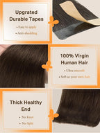 DOORES 40pcs 100g Tape in Human Hair Extensions Chocolate Brown Straight Remy Hair Extensions Natural Hair Extensions Skin Weft 24 Inch