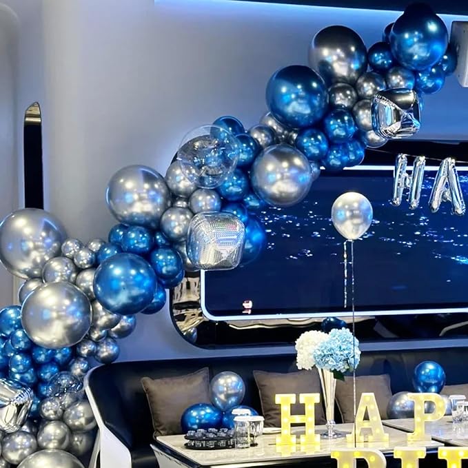 Voircoloria 90pcs Metcllic Blue Balloons Garland Arch Kit, 18 12 10 5 Inch | - Image 4
