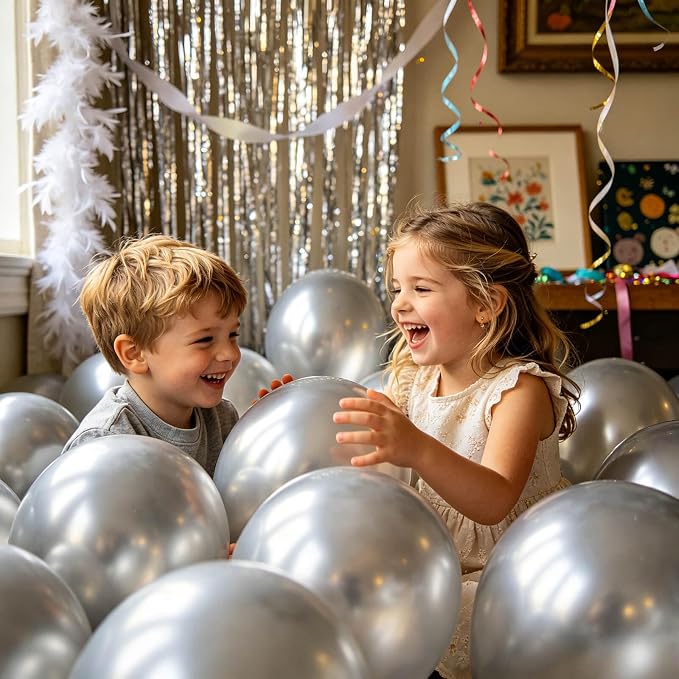 100pcs Metallic Silver Balloons 12 Inch Chrome Round Helium Balloons | Silver - Image 8