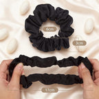 3 Pcs Silk Hair Ties, 22 Momme 100% Mulberry Hair Band, Silk Scrunchies for Women and Girls, 6A Grade No Damage Ponytail Holders (1.2in Width, Black)