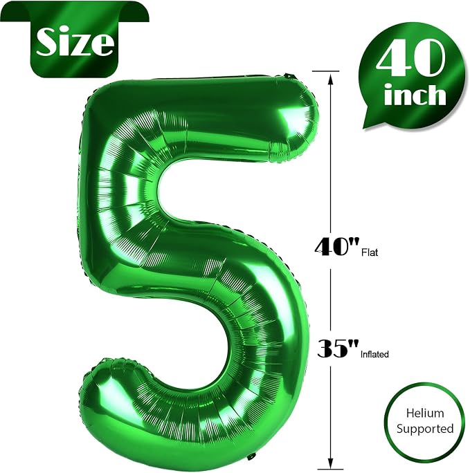 Green Number 5 Balloon 40 Inch, 5th Birthday Party Decorations Men Women | Foil - Image 5