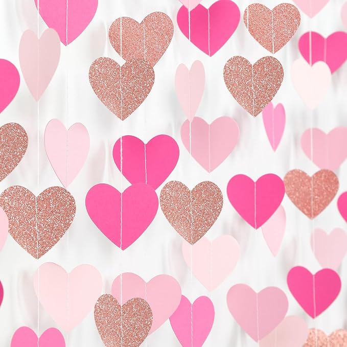 Light-Pink Rose-Gold Valentines Party-Decorations Heart-Garland - 52ft Red by Burgleda