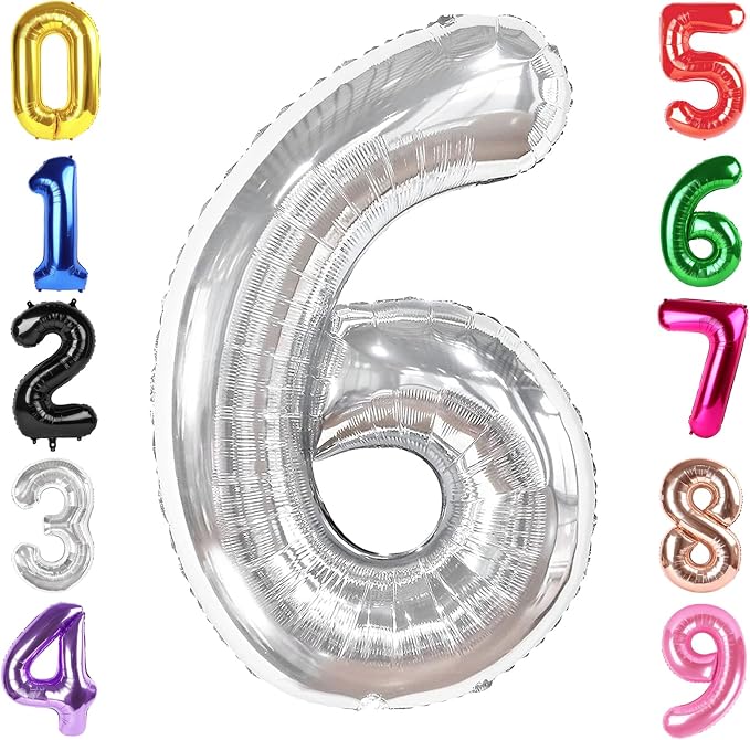 40 Inch Silver Number 6 Balloon Birthday Party Decorations by Hadoife