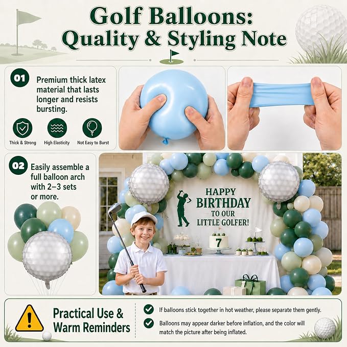 Golf Party Balloons, 12 Inch Retro Blue Dark Light Green and White Latex - Image 7