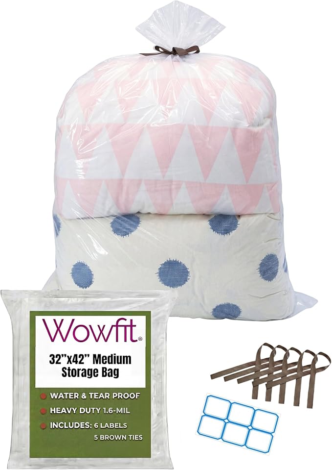Wowfit Large Plastic Bags for Comforters & Pillows, 5 CT, 1.6 Mil | by Wowfit
