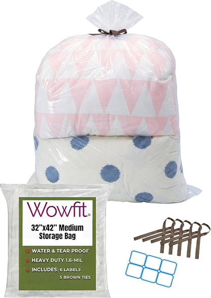 Wowfit Large Plastic Bags for Comforters & Pillows, 5 CT, 1.6 Mil | by Wowfit