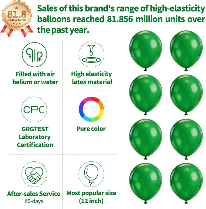 110Pcs Dark Green Balloons Latex Party Balloons 12 inch Round Helium Balloons - Image 2
