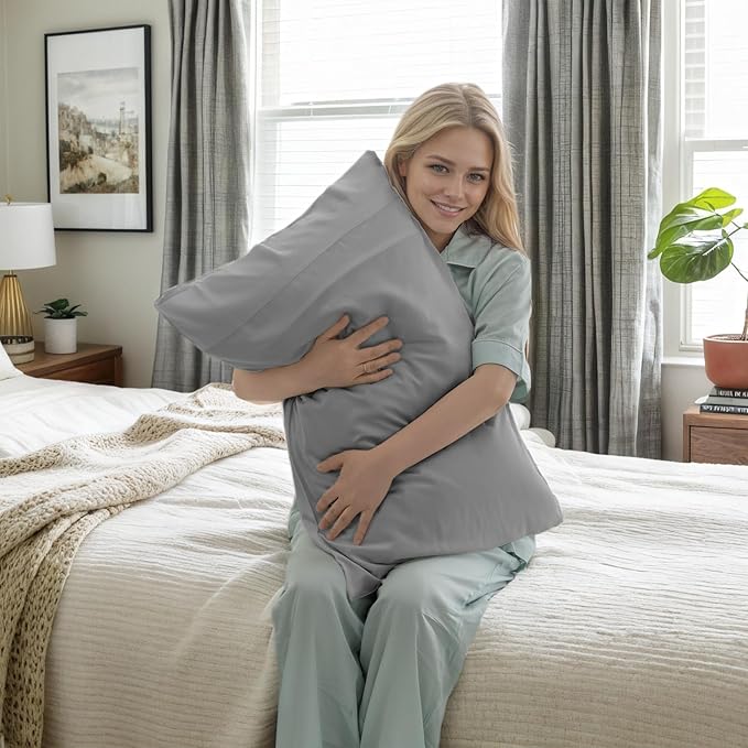 TELUS Pillow Cases King Size 2 Pack, Bamboo Rayon Cooling Pillowcases with Envelope Closure, Cool Breathable Pillow Case for Hot Sleepers & Night Sweats, 20x36 inches, Sliver Grey