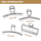 4 Pack Large Metal Hair Clips for Thin to Thick Curly Hair, 4.3 Inch Big Nonslip Silver Color Clamps, Perfect Fashion Jaw Claw Hair Styling Accessories for Women and Girls