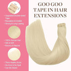 GOO GOO Tape in Hair Extensions Human Hair, 60A Platinum Blonde, 26inch 120g 40pcs, Skin Weft Seamless Invisible, Silky Straight with Thick Ends, Remy Human Hair