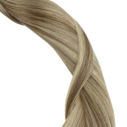 YoungSee Nano Hair Extensions Human Hair Ombre Nano Ring Hair Extensions Light Brown with Platinum Blonde Nano-Bead Hair Extension Human Hair Balayage Brown 14inch 50g 50s for Wedding