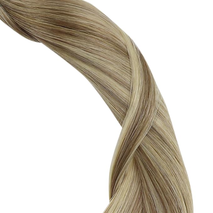 YoungSee Nano Ring Hair Extensions Ombre Nano Link Hair Extensions Balayage Light Brown with Platinum Blonde Nanobead Extension Real Human Hair Cold Fusion 50g 50s 18 Inch for Daily Confidence Boost
