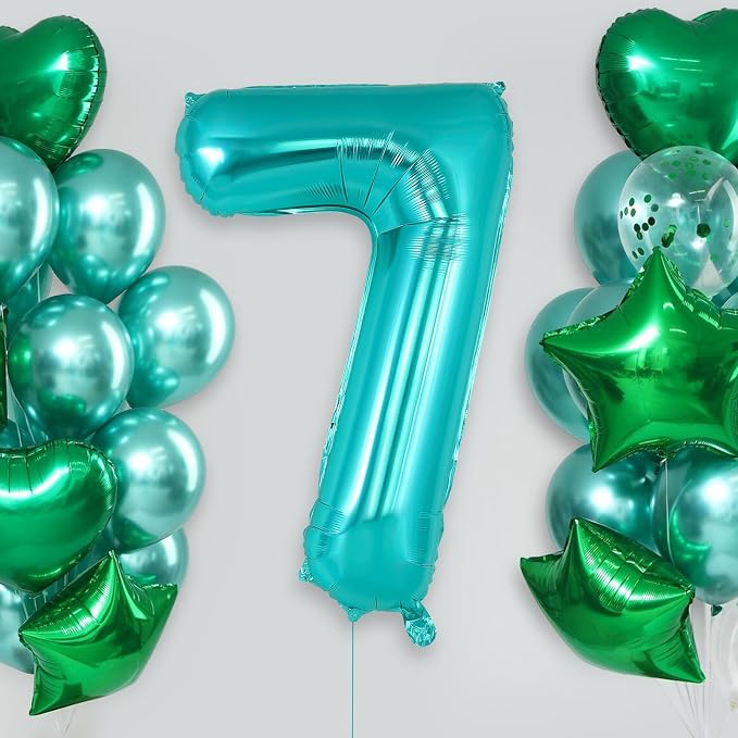 Teal Blue Number 7 Balloon, 40 Inch Big Large Foil Helium Number Balloons - Image 4