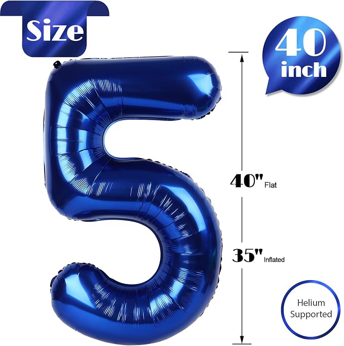 NightBlue Number 5 Balloon 40 Inch, 5th Birthday Decorations Men Women | Foil - Image 5