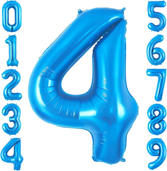 Blue 4 Balloon Number, 40 Inch Number 4 Balloon Big Blue 4 Foil Mylar Helium by BBPOOL