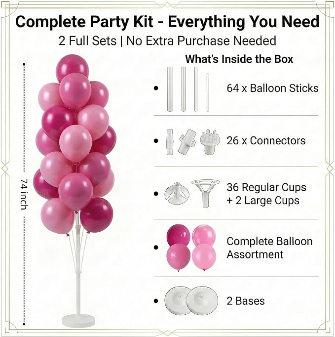 HIINS 2 Set Pink Balloon Tower Stand, 5FT - Image 2