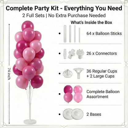 HIINS 2 Set Pink Balloon Tower Stand, 5FT - Image 2