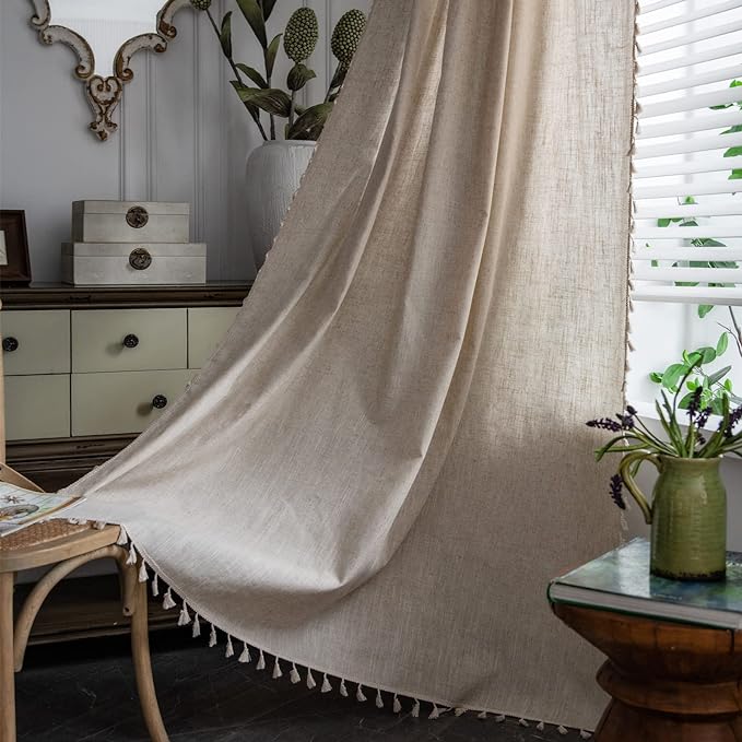 Sutuo Home Boho Curtains Natural Linen Look Textured Burlap by SutuoHome