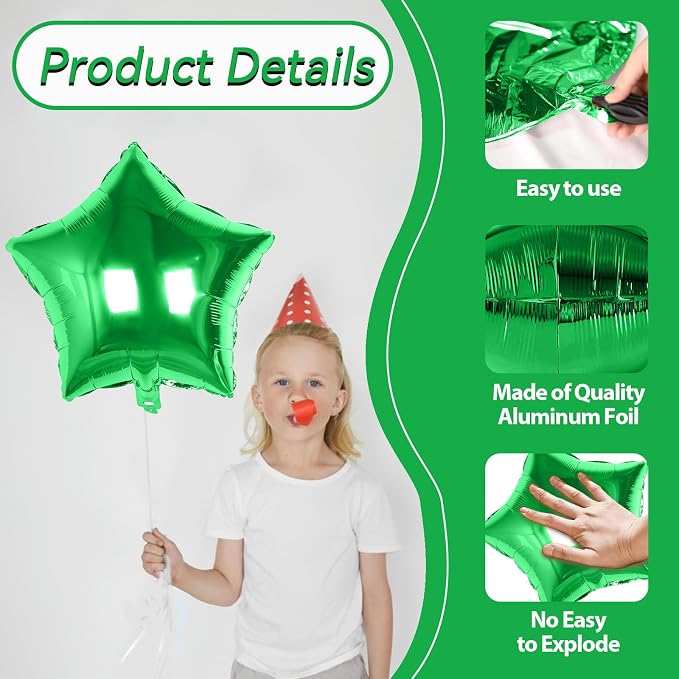 Green Star Balloons Foil, 18 Inch Metallic Stars Balloon - Image 3