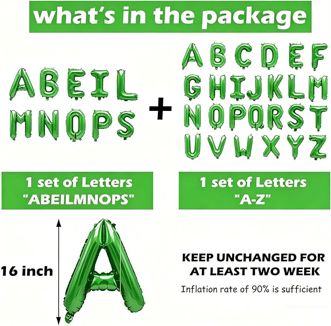 36 Pcs Green Letter Balloons, Custom A-Z Set - Image 3