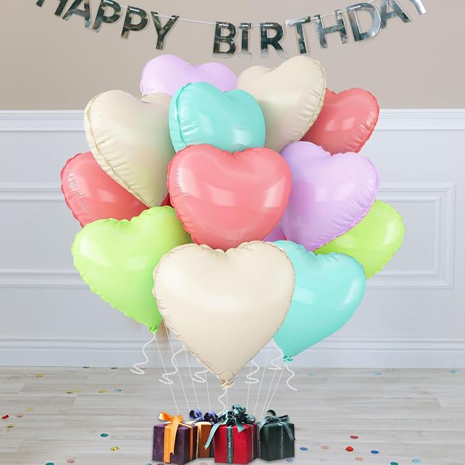 5 Colors Heart Balloons, 18inch Heart Shaped Foil Balloons & Helium Mylar - Image 3