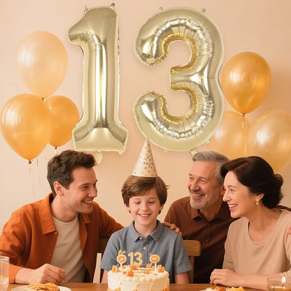 Champagne Large Number 13 Balloon, 40 Inch Light Gold Foil Helium Number - Image 6