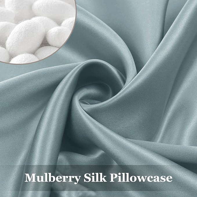 Adubor 100% Silk Pillowcase - Mulberry Silk Pillow Cases, 23 Momme 6A Grade Fibers, Silk Pillow Case for Hair and Skin Health, with Hidden Zipper (King 20''×36'', Lake Blue, 1PC)
