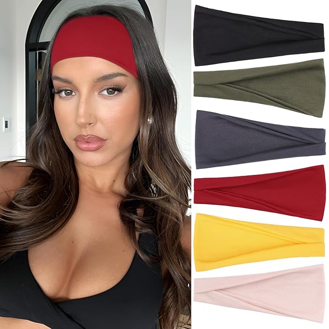 Workout Headbands for Women Wide Non Slip Super Soft Sports Hairbands 6 Pack Trendy Elastic Head Bands Fashion Yoga Summer Hair Accessories